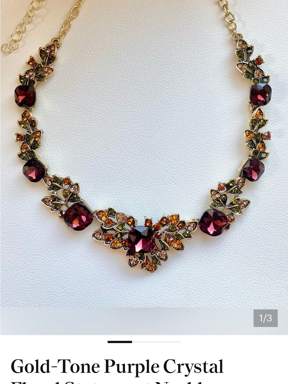 Gold-Tone Purple Crystal Floral Statement Necklace